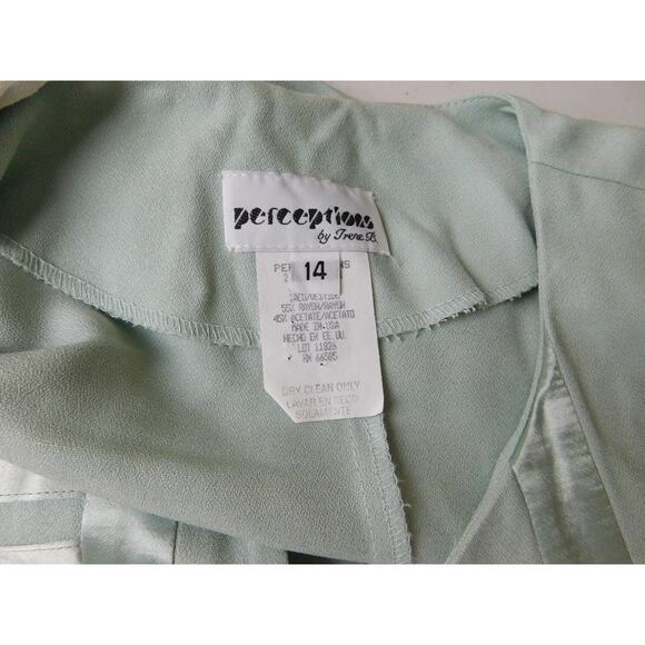 Vintage Women Suit Jacket 14 Light Green Satin Side Gold Buttons Perceptions - Picture 5 of 6